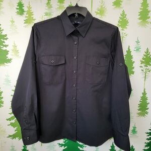 Lands' End Black Button Down Shirt with Standard Collar and Casual Style